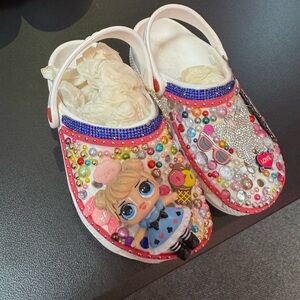CROCS White and Pink Slippers with Decorative Elements